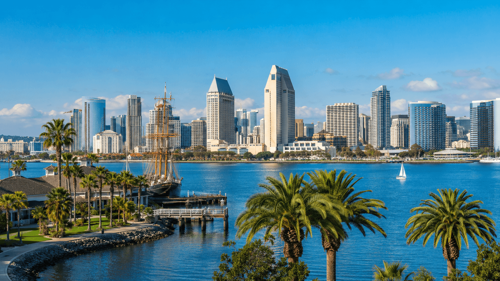The San Diego skyline seen from Coronado across the bay